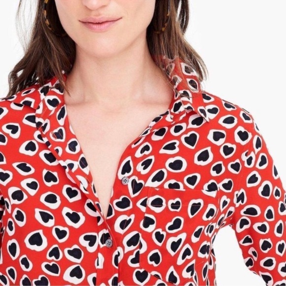 J. Crew red heart print long sleeve blouse shirt size 16 T - Picture 5 of 16